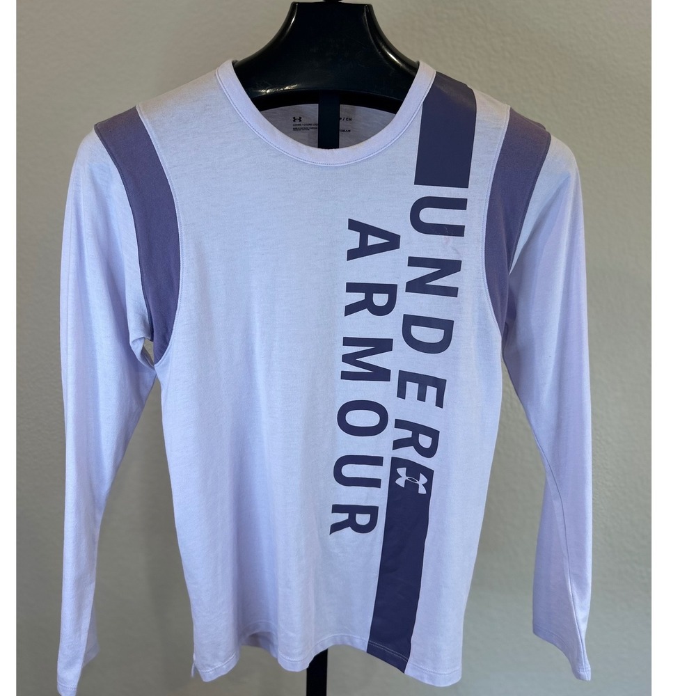 Under Armour Womens Long Sleeve HeatGear TShirt Lilac Purple Logo Size SM